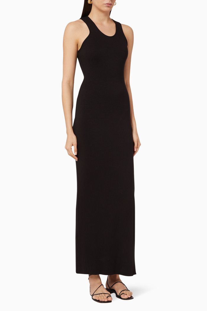 

Button Ribbed Dress, Black
