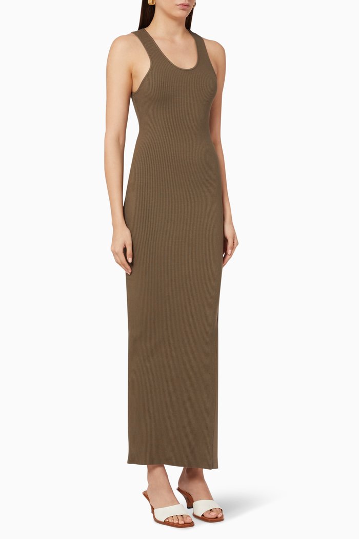 

Button Ribbed Dress, Brown