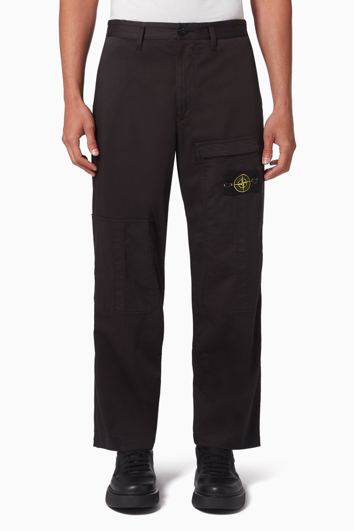 

Cargo Pants in Stretch Cotton Wool Satin, Black