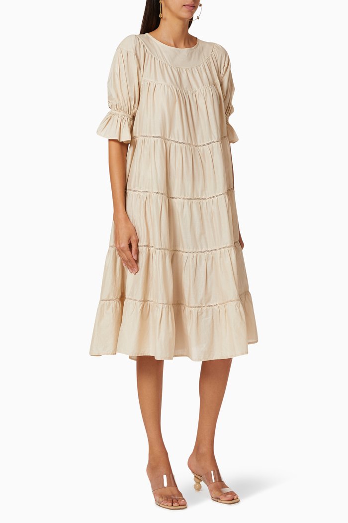 

Paradis Tiered Cotton Dress, Neutral