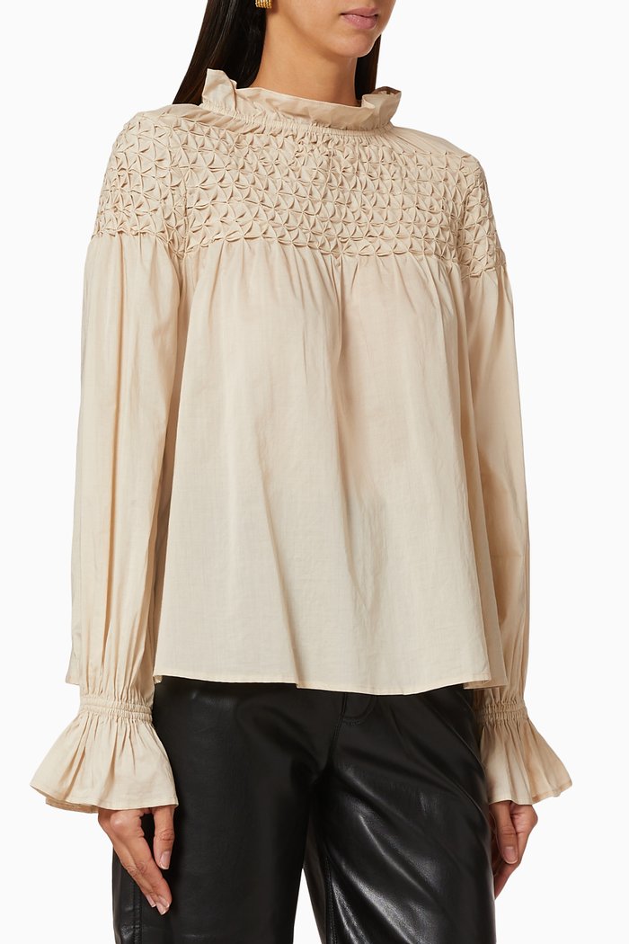 

Majorelle Smock Cotton Blouse, Neutral