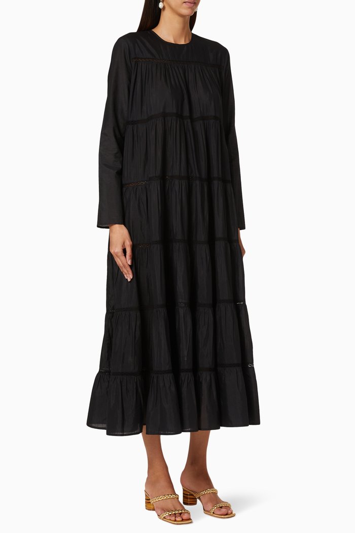 

Maida Tiered Cotton Dress, Black