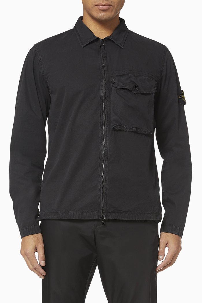 

Cotton Zip Overshirt, Black