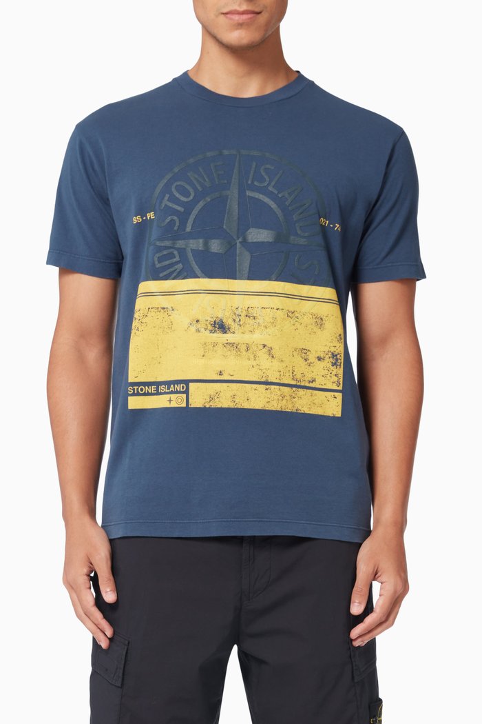 

Block Print T-shirt in Jersey, Blue