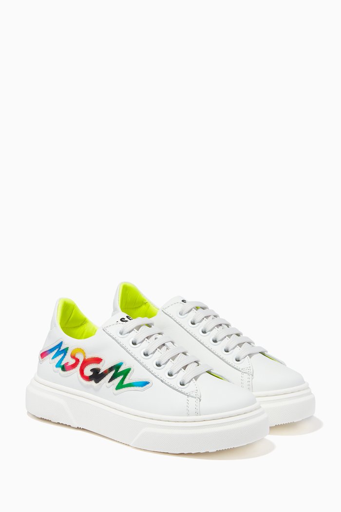

Chunky Logo Sneakers in Leather, White