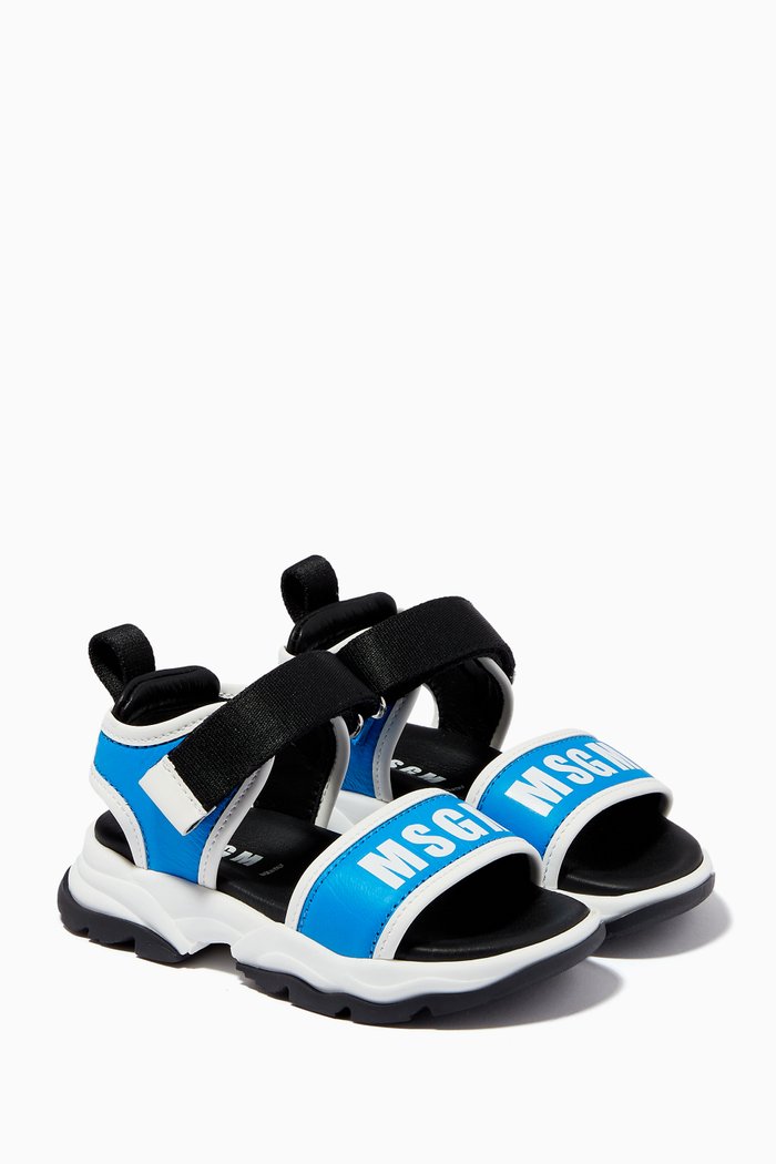 Logo Velcro Sandals in Faux Leather, Blue