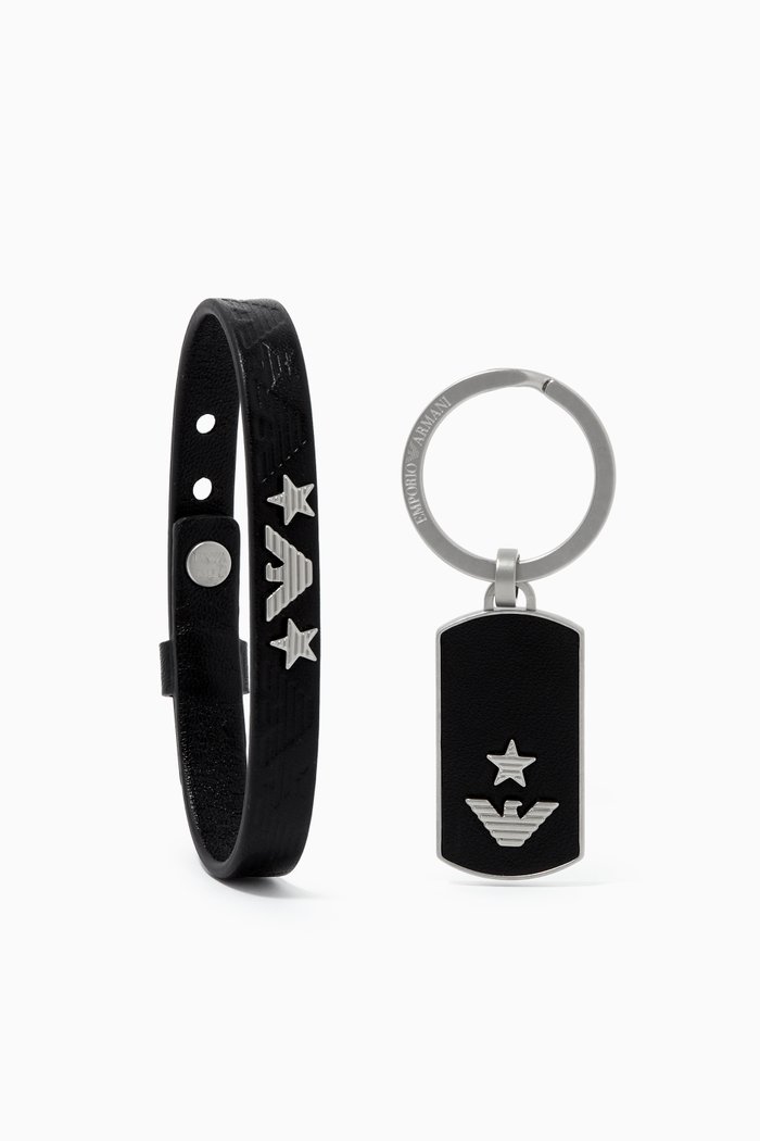 

Essential Bracelet & Keychain Set in Leather, Black