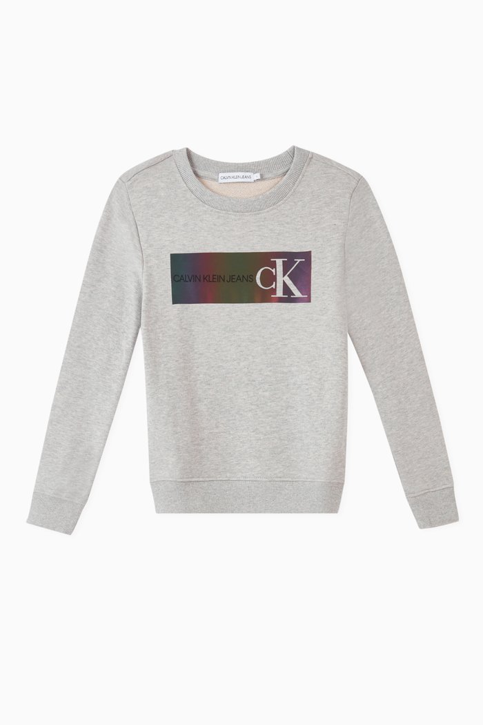 

Reflective Logo Organic Cotton Sweatshirt, Grey