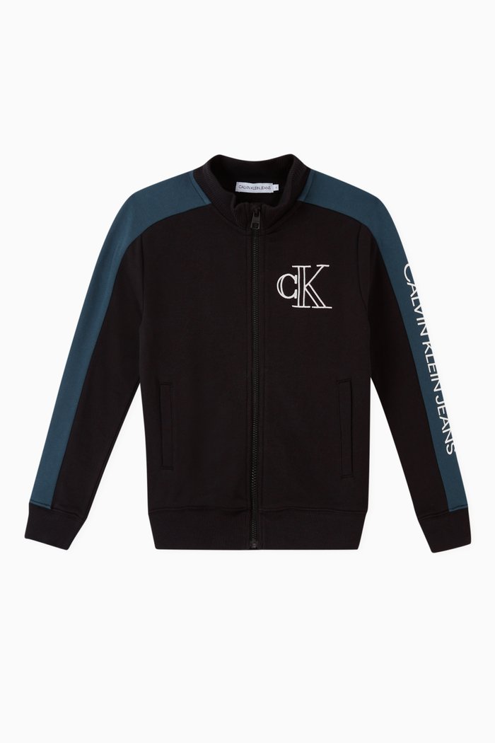 Logo Organic Cotton Zip-Up Jacket, Black
