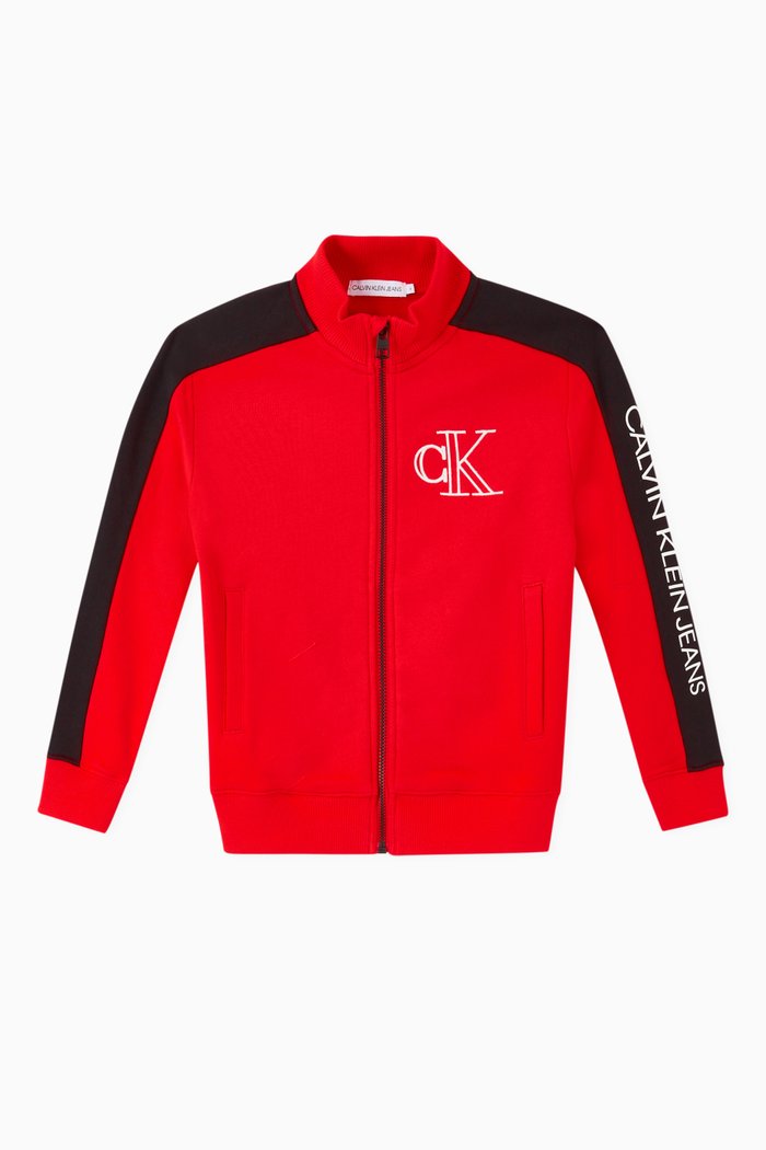 

Logo Organic Cotton Zip-Up Jacket, Red