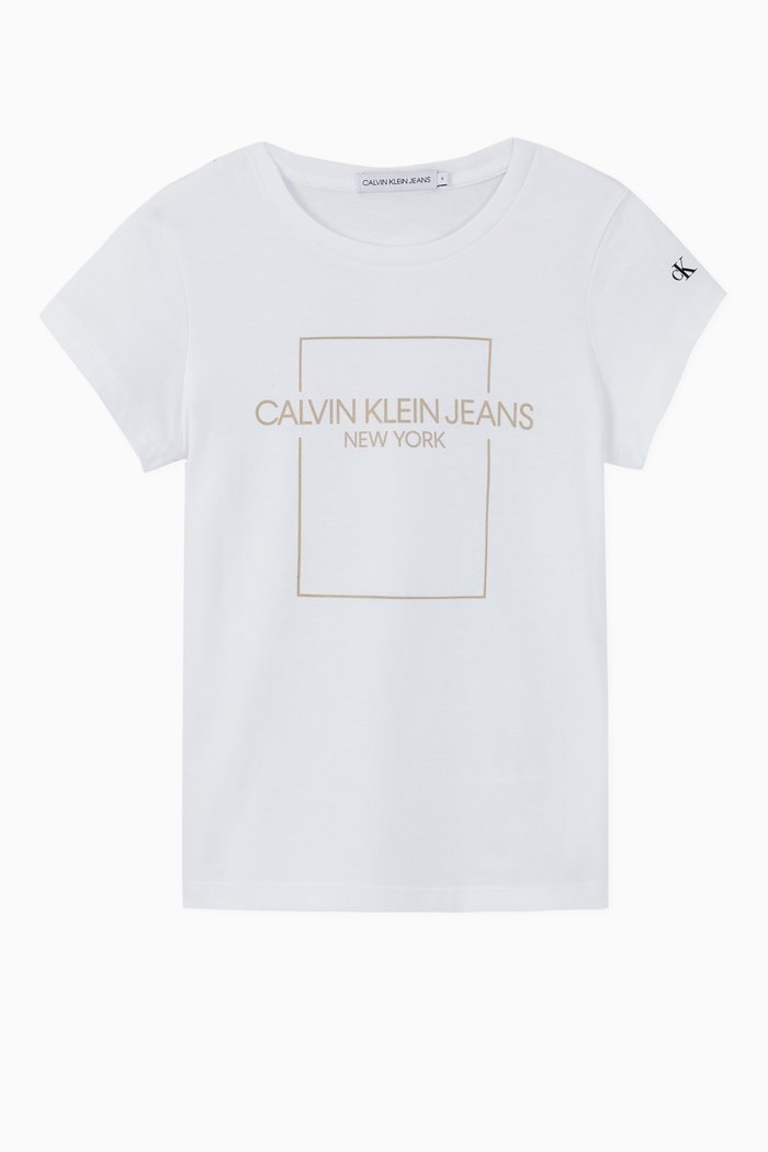 Outline Logo Box Slim Cotton T-Shirt, White