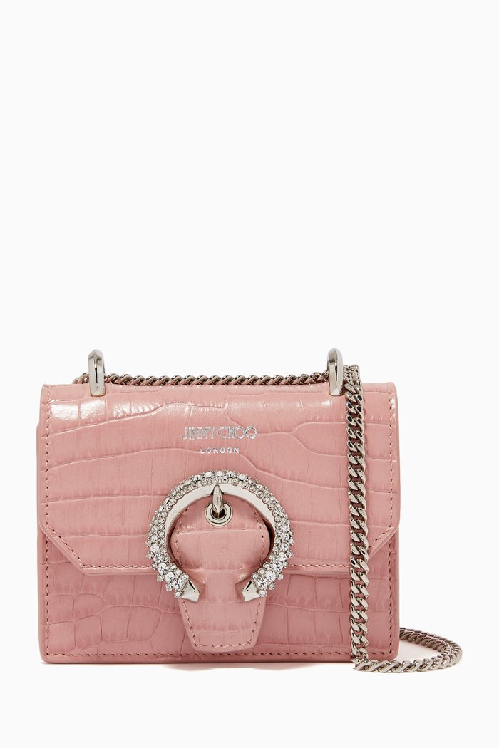 

Mini Paris Bag in Croc-Embossed Leather, Neutral
