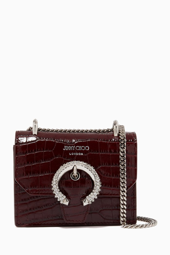 

Mini Paris Bag in Croc-Embossed Leather, Burgundy