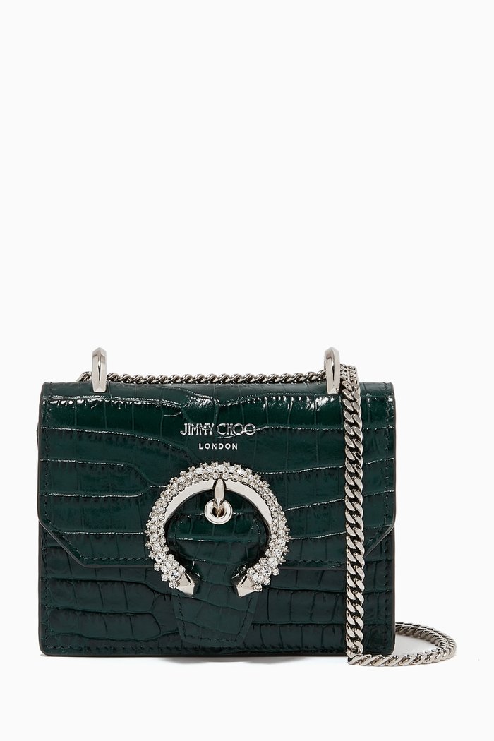 

Mini Paris Bag in Croc-Embossed Leather, Green