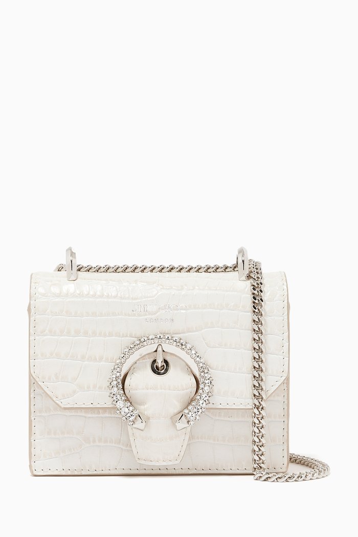 

Mini Paris Bag in Croc-Embossed Leather, Neutral