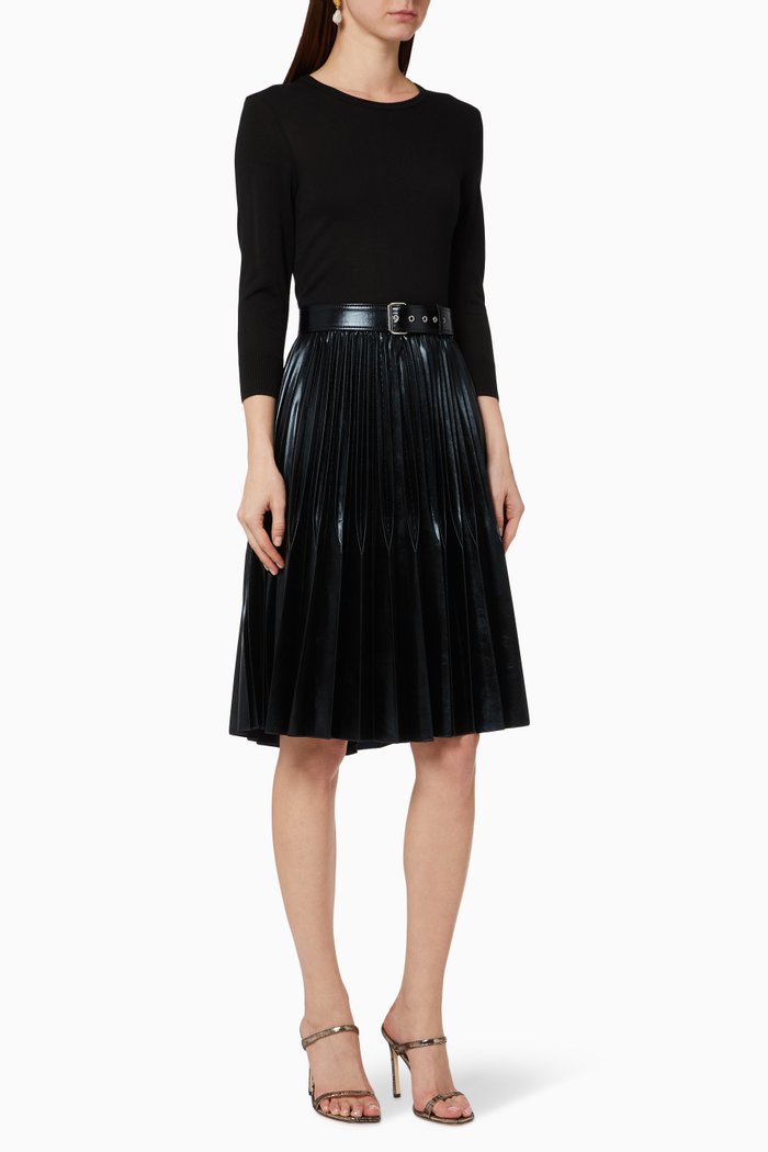 Ironia Pleated Dress, Black