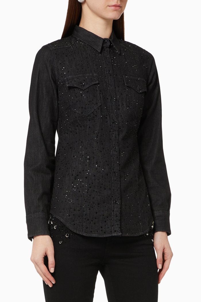 

Embellished Denim Shirt, Black