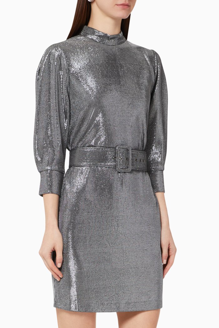 

Shimmery Belted Dress, Black