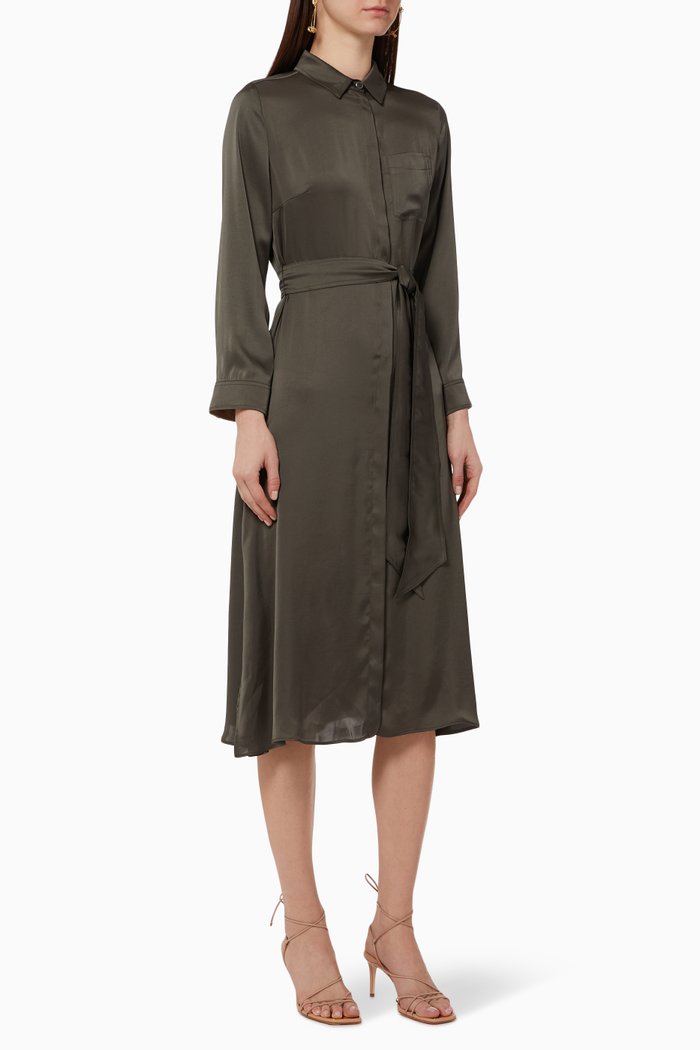 

Cairate Satin Shirt Dress, Brown
