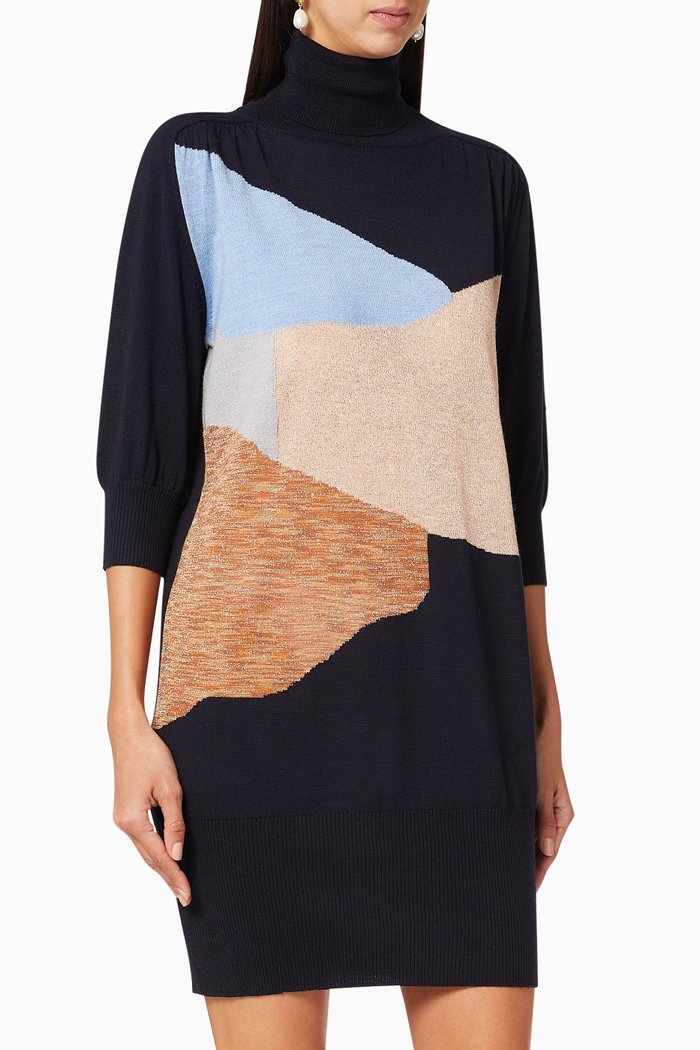 

Polo Neck Sweater Dress, Blue