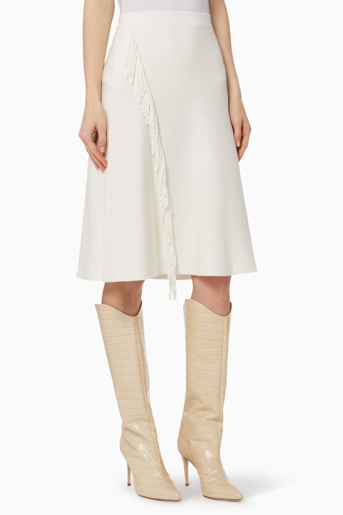 Flared Fringe Skirt, White
