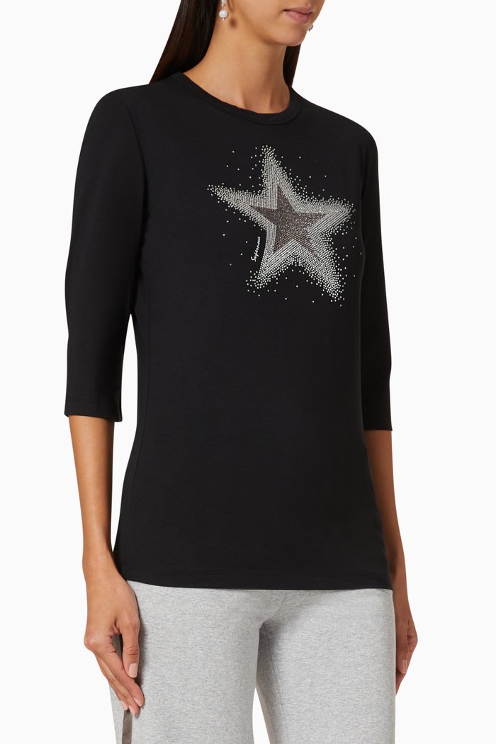 

Embellished Star Jersey T-Shirt, Black