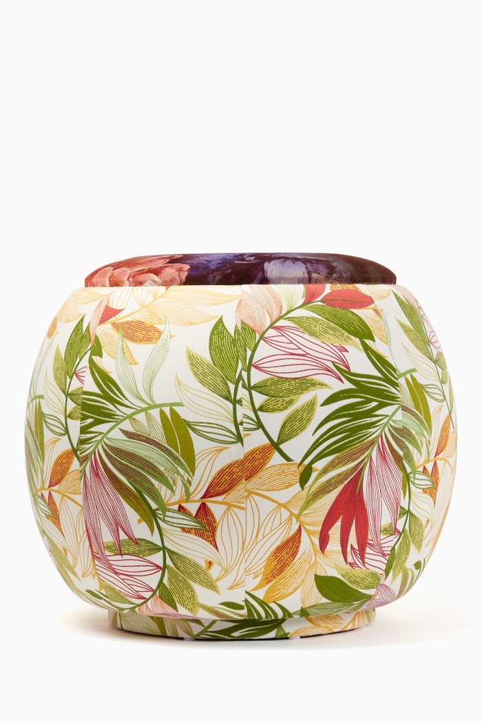 

Greenery & Floral Print Velvet Queen Pouf, Multicolour