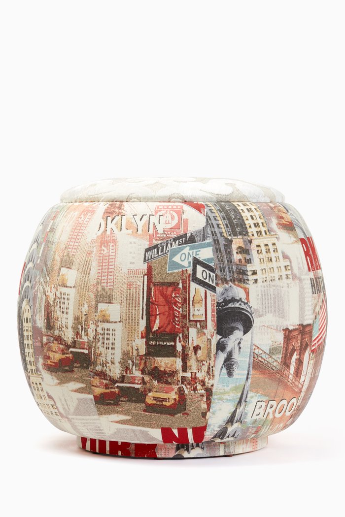 

NYC & Damask Print Velvet Queen Pouf, Multicolour