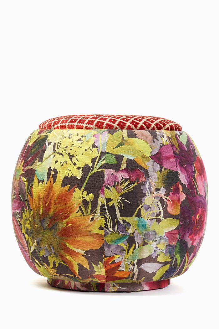 

Floral Print & Velvet Queen Pouf, Multicolour