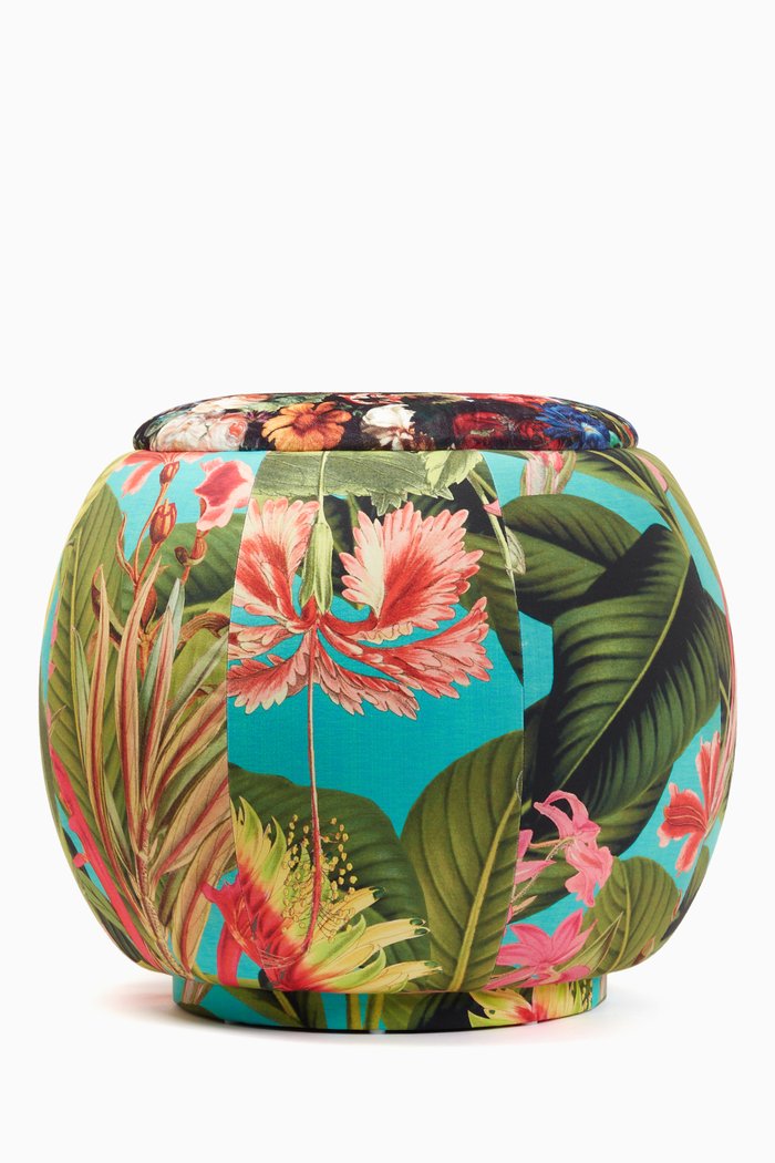 

Tropical Print Velvet Queen Pouf, Multicolour