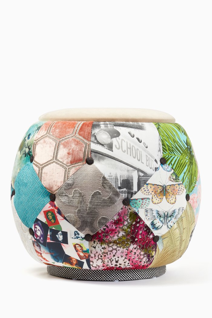 Patchwork Tufted Velvet Queen Pouf, Multicolour