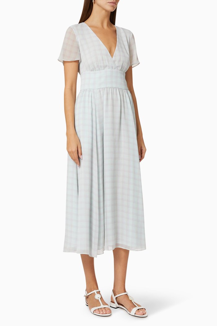 

Check Chiffon A-Line Dress, Blue