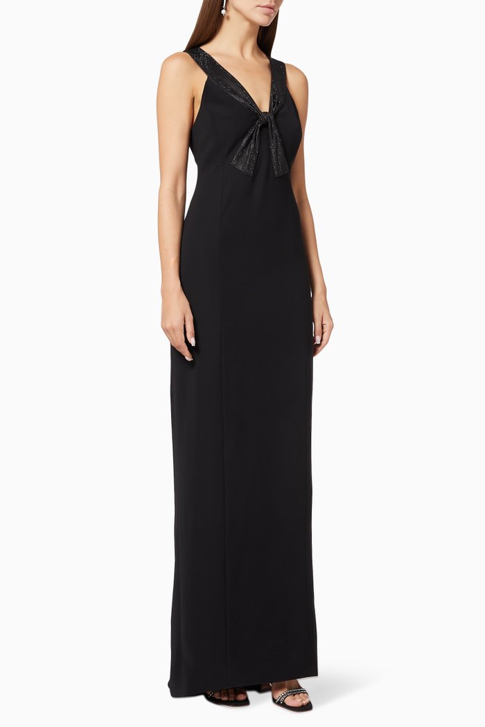 

Bow Collar Crepe Evening Dress, Black