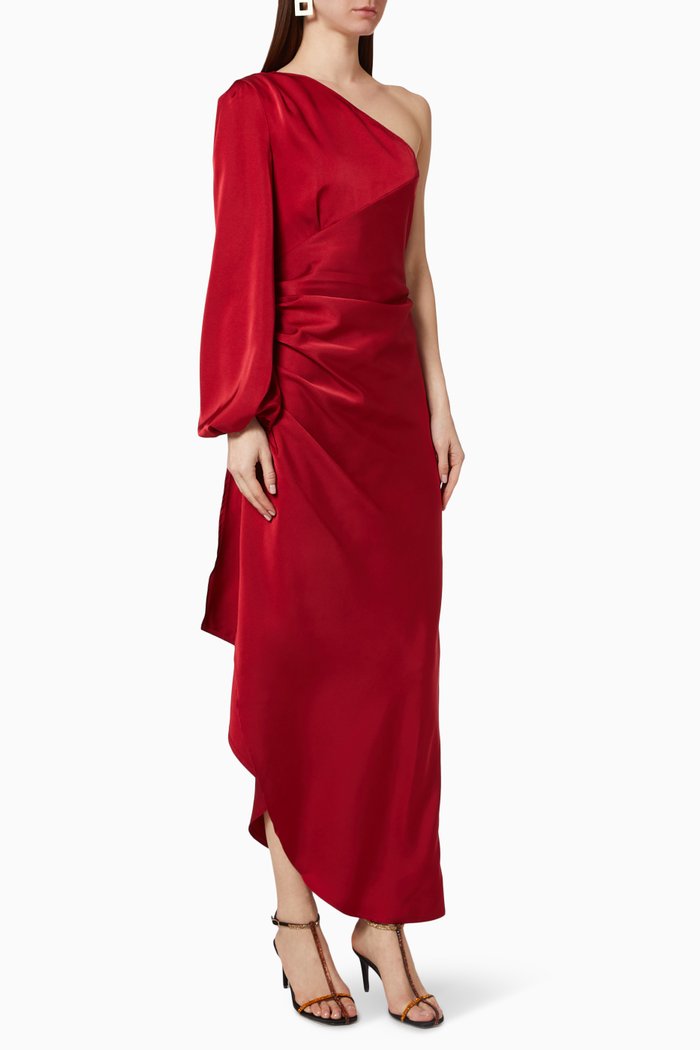 

Leon Satin Ruched Dress, Red