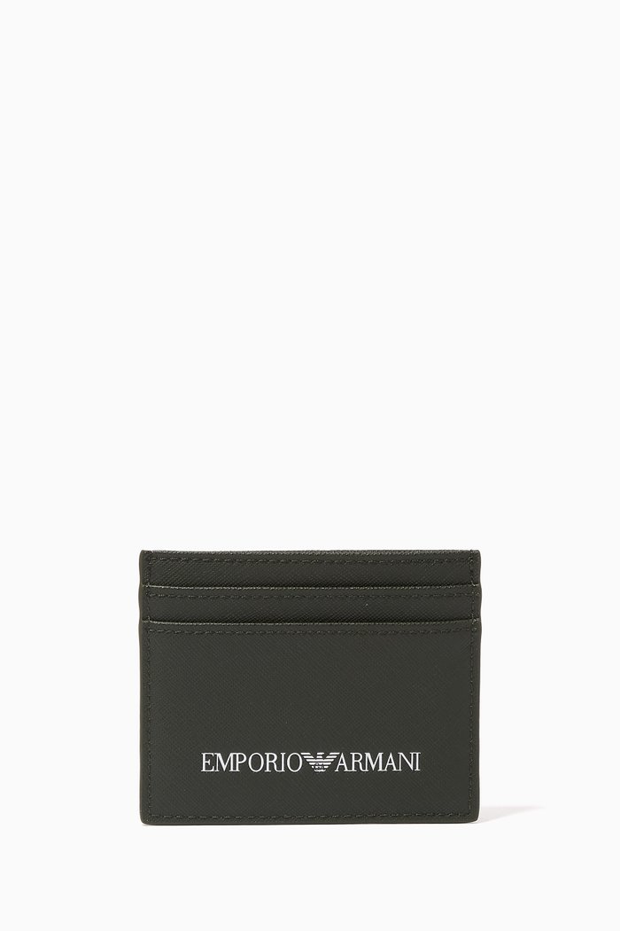 

Saffiano Print Card Holder in Regenerated Leather, Green