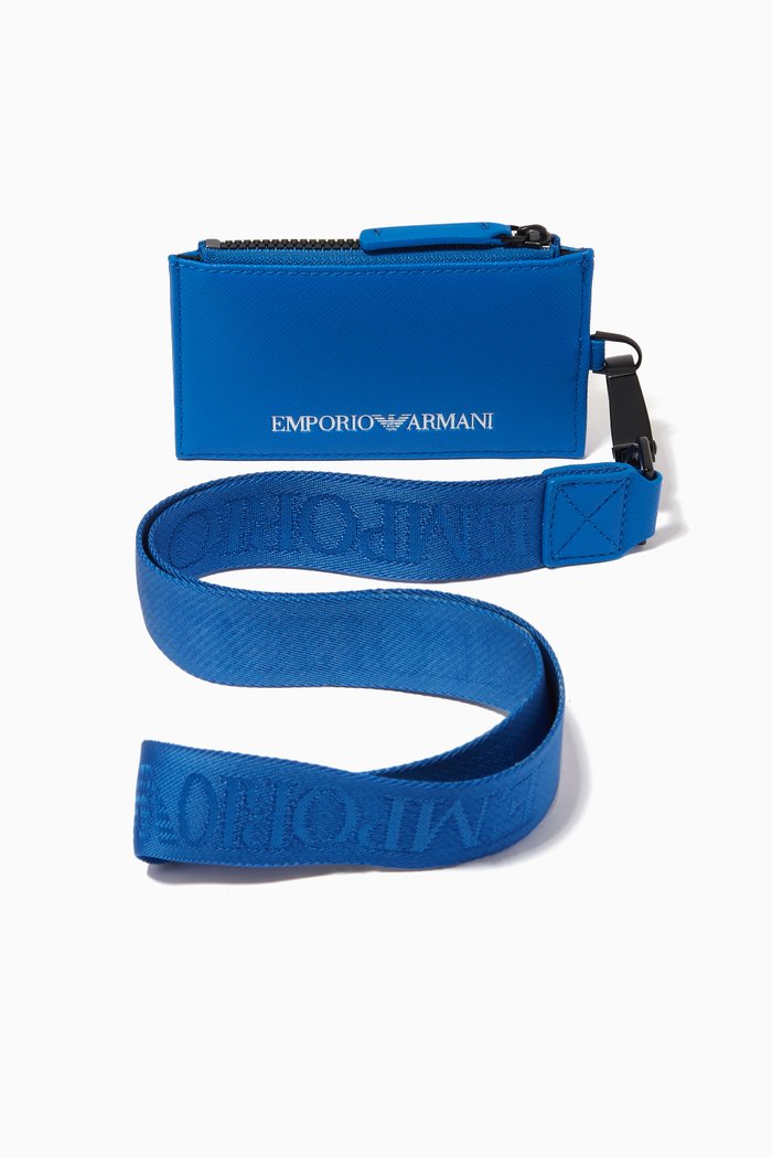 

EA Card Holder Lanyard in Eco Leather, Blue