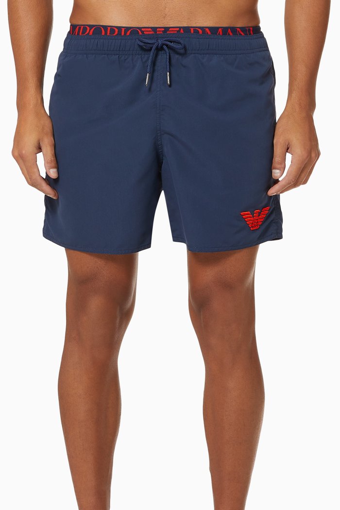 

EA Logo Text Band Swim Shorts, Blue