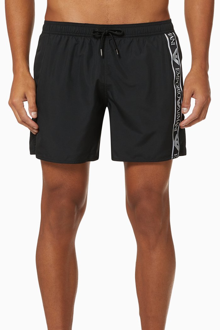 EA Logo Tape Swim Shorts, Black