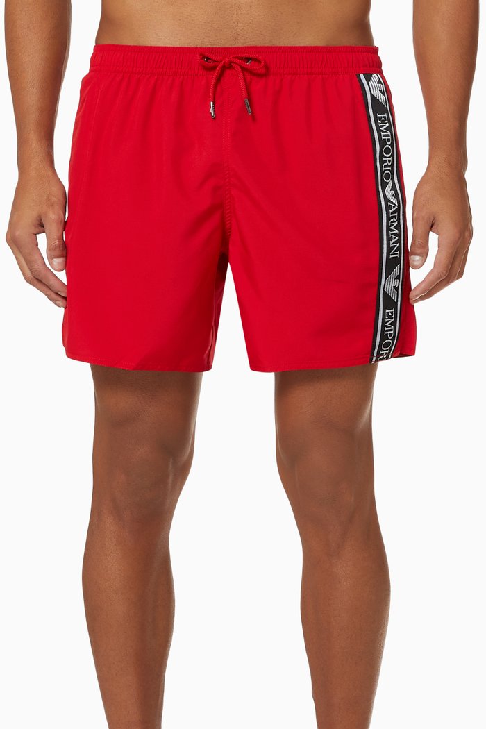 

EA Logo Tape Swim Shorts, Red