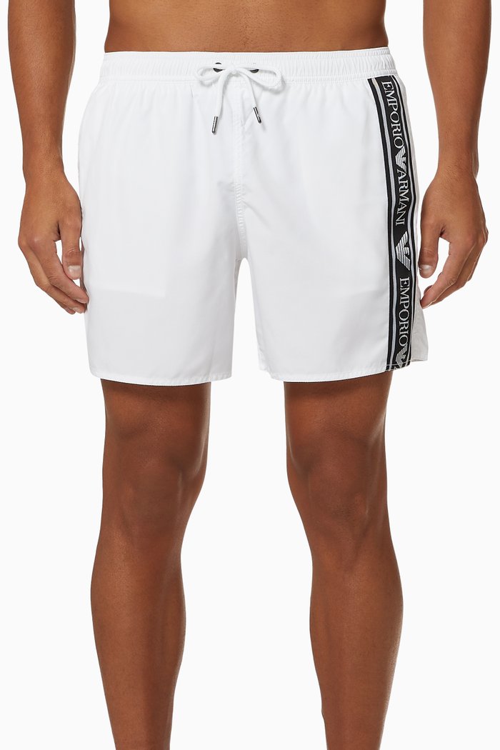 

EA Logo Tape Swim Shorts, White