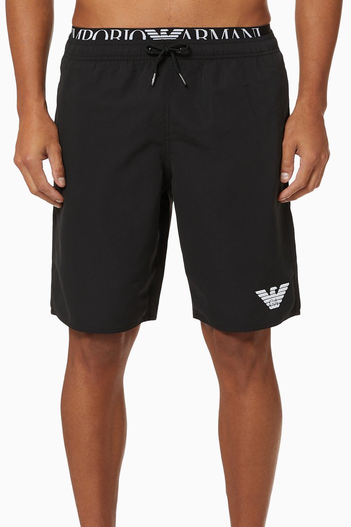 

EA Logo Band Bermuda Swim Shorts, Black