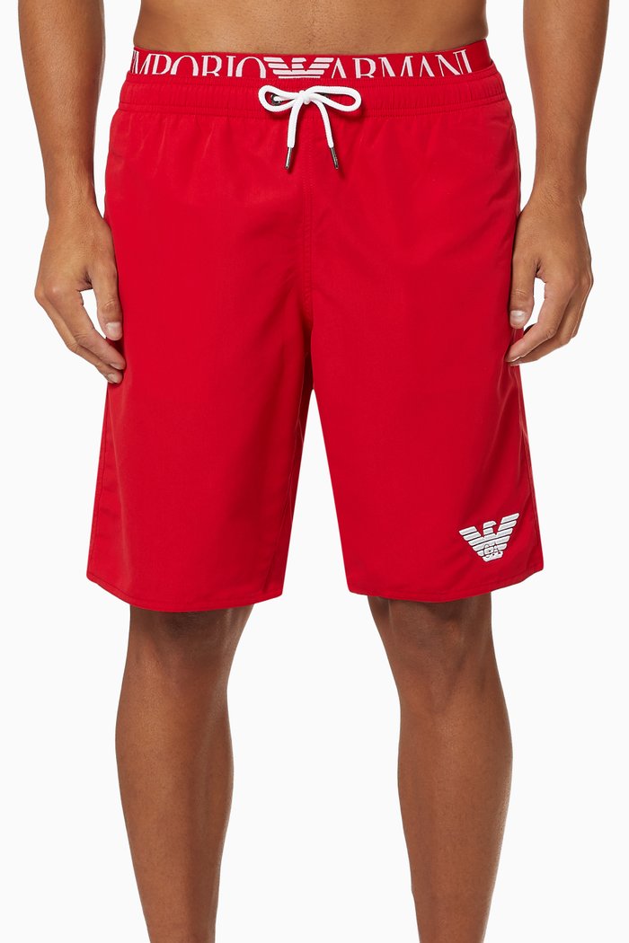 

EA Logo Band Bermuda Swim Shorts, Red