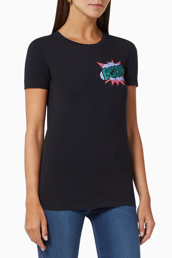 

Sequinned Boom Manga Bear Jersey T-shirt, Blue