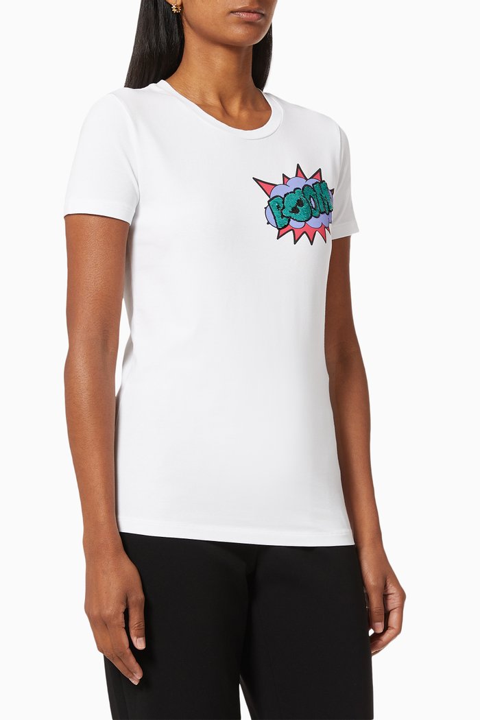 

Sequinned Boom Manga Bear Jersey T-shirt, White
