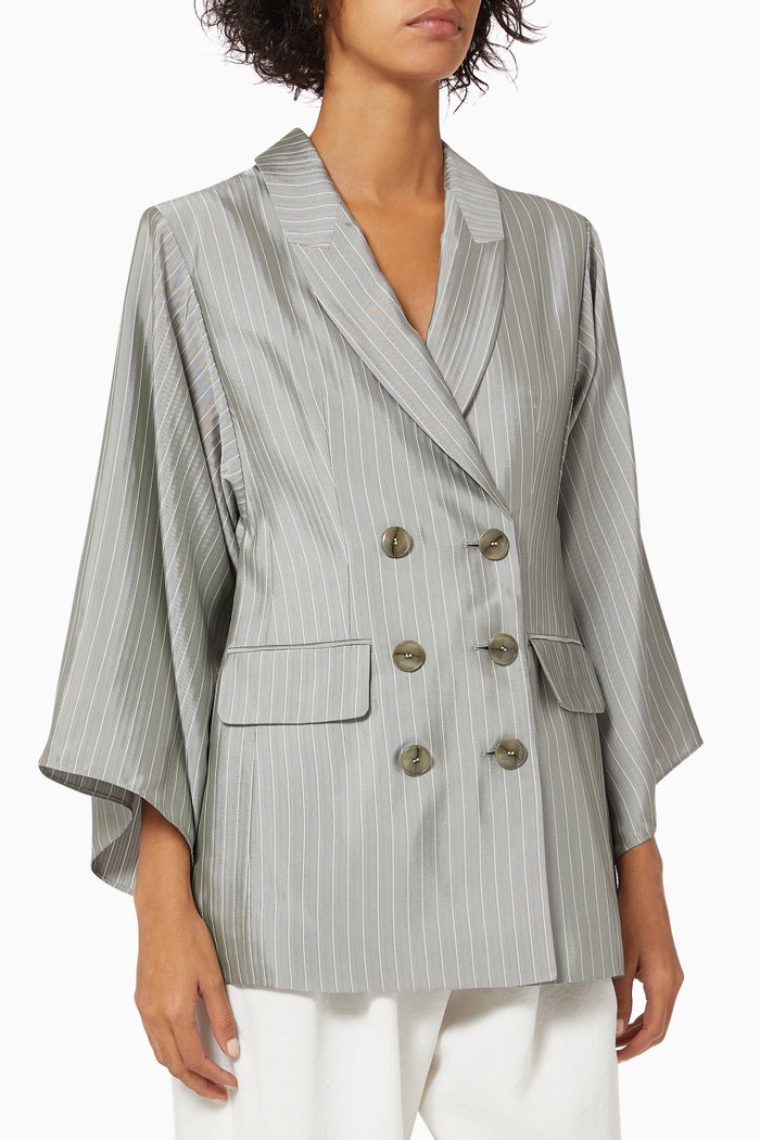 

Pinstripes Double-Breasted Blazer, Grey