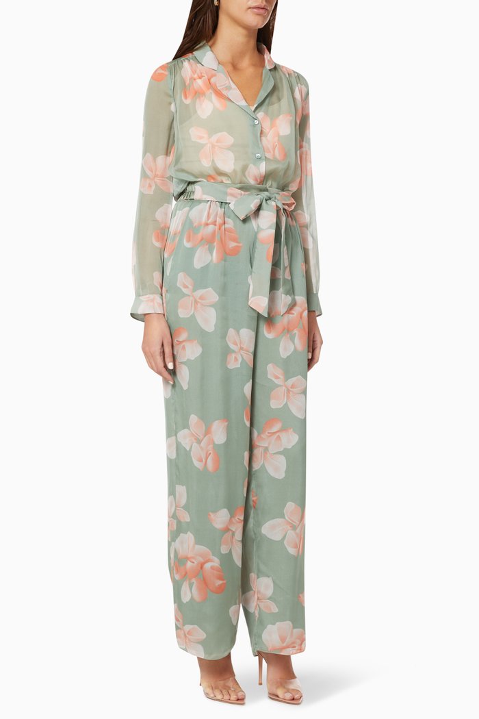 

Floral Silk Chiffon Jumpsuit, Green