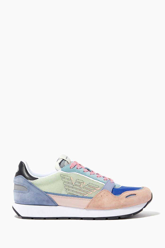 

Ally Colourblock Sneakers in Suede & Mesh, Green
