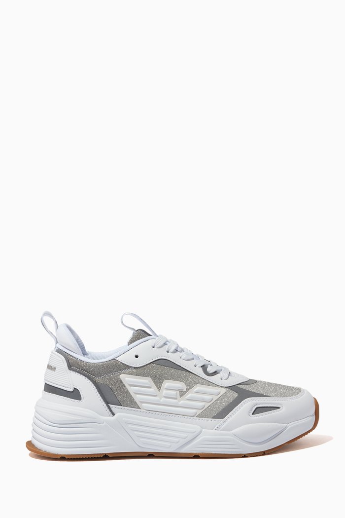 

EA Macro Eagle Sneakers in Glitter Mesh, White