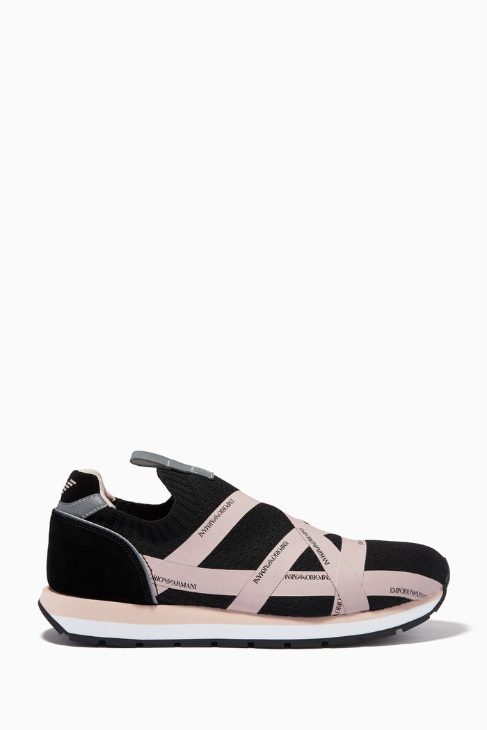 

EA Logo Tape Sneakers in Knit Mesh, Pink
