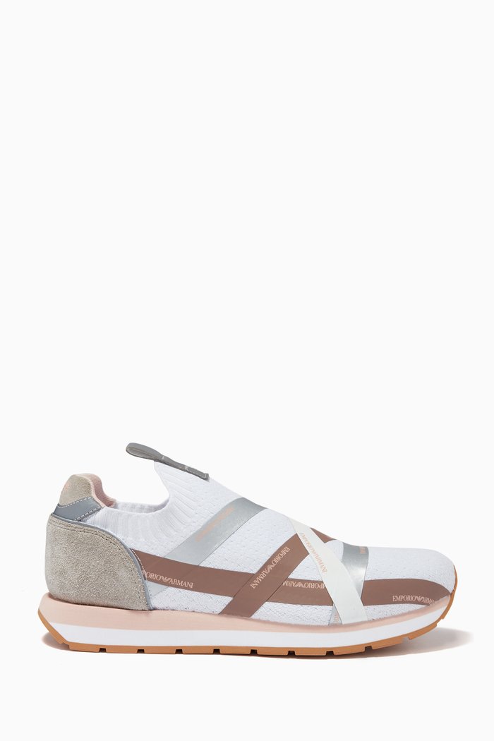 

EA Logo Tape Sneakers in Knit Mesh, White